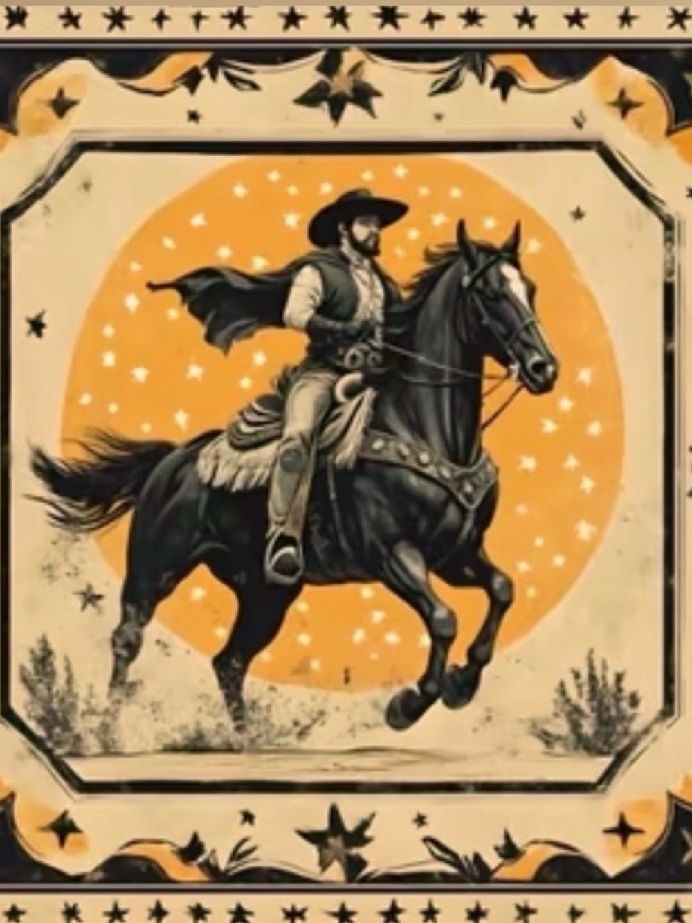 Rodeo Ranch Style Cowboy and Horse Design | Black Cream Rust |